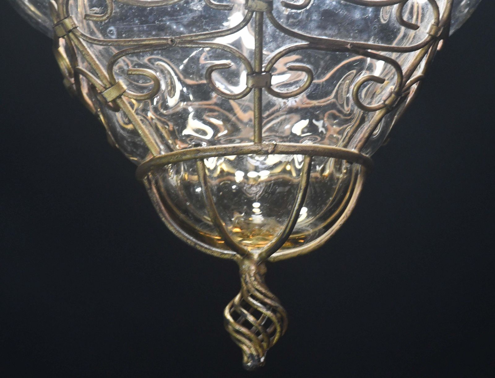 photo buy Charming Gilded Brass Colour Venetian Lantern, Seguso Murano Glass, Italy, 1950s
