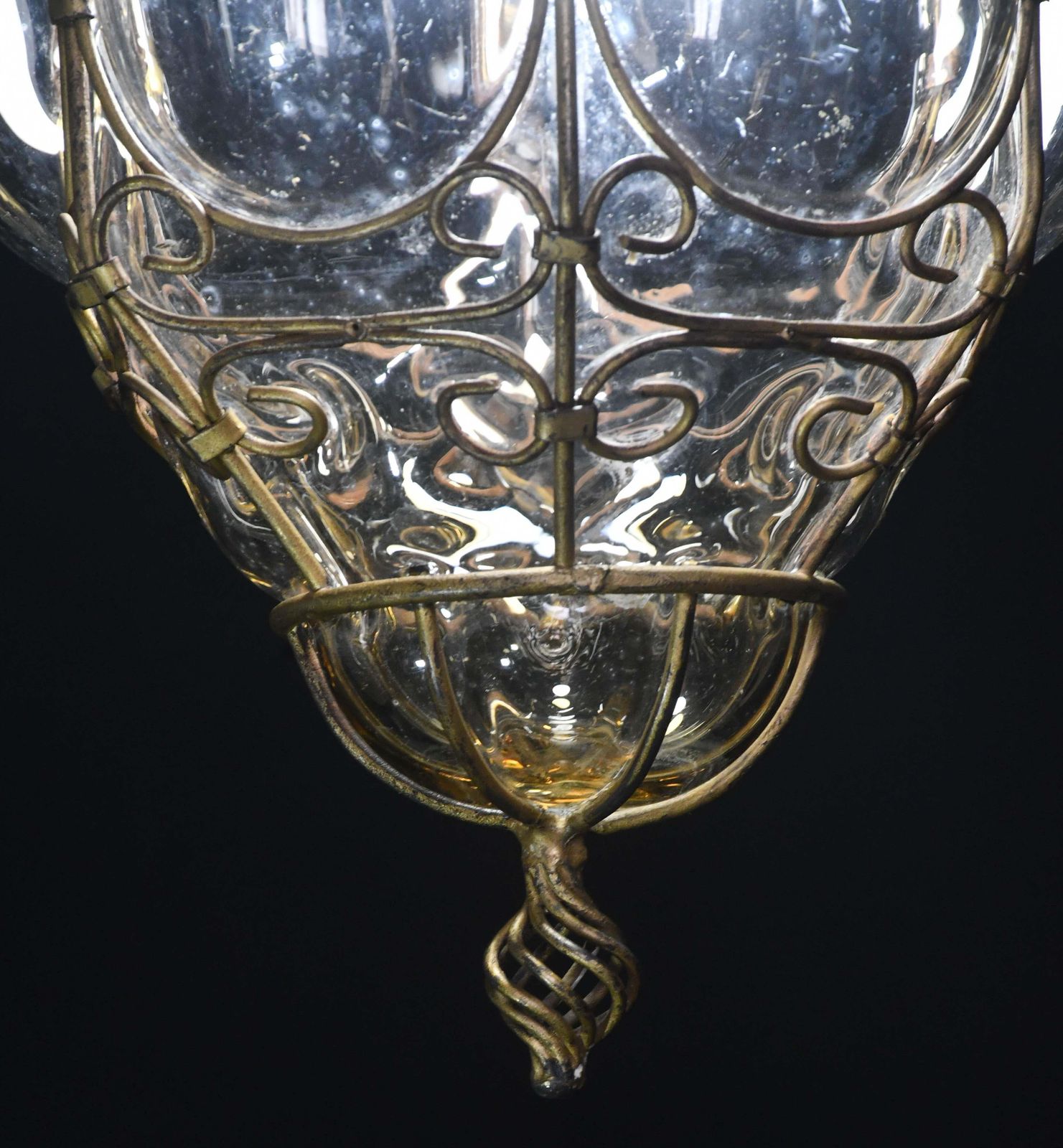 photo vintage Charming Gilded Brass Colour Venetian Lantern, Seguso Murano Glass, Italy, 1950s