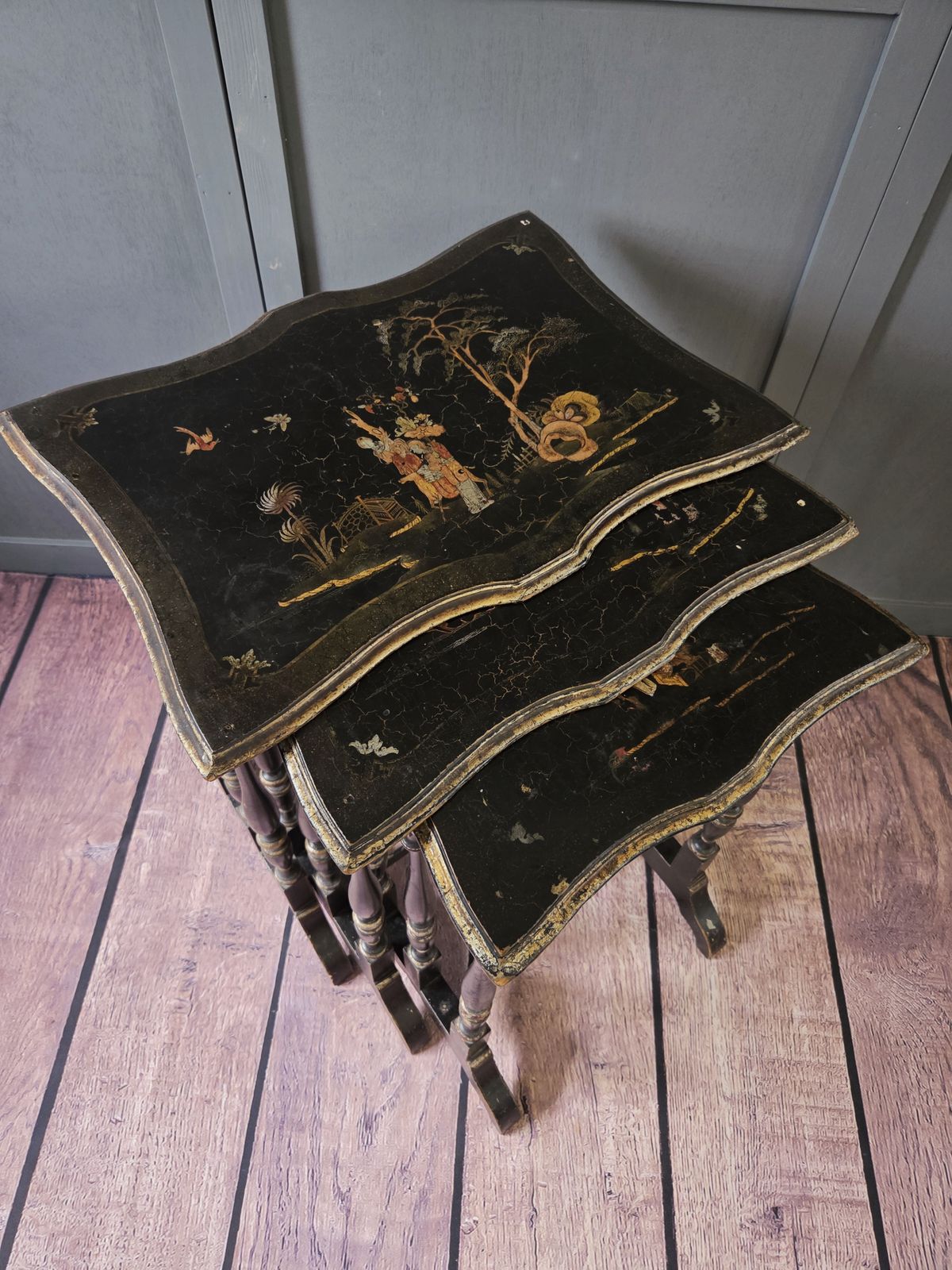 Antique Chinoiserie Nest Of Three Tables – Lacquered – W. Charles Tozer London photo furniture