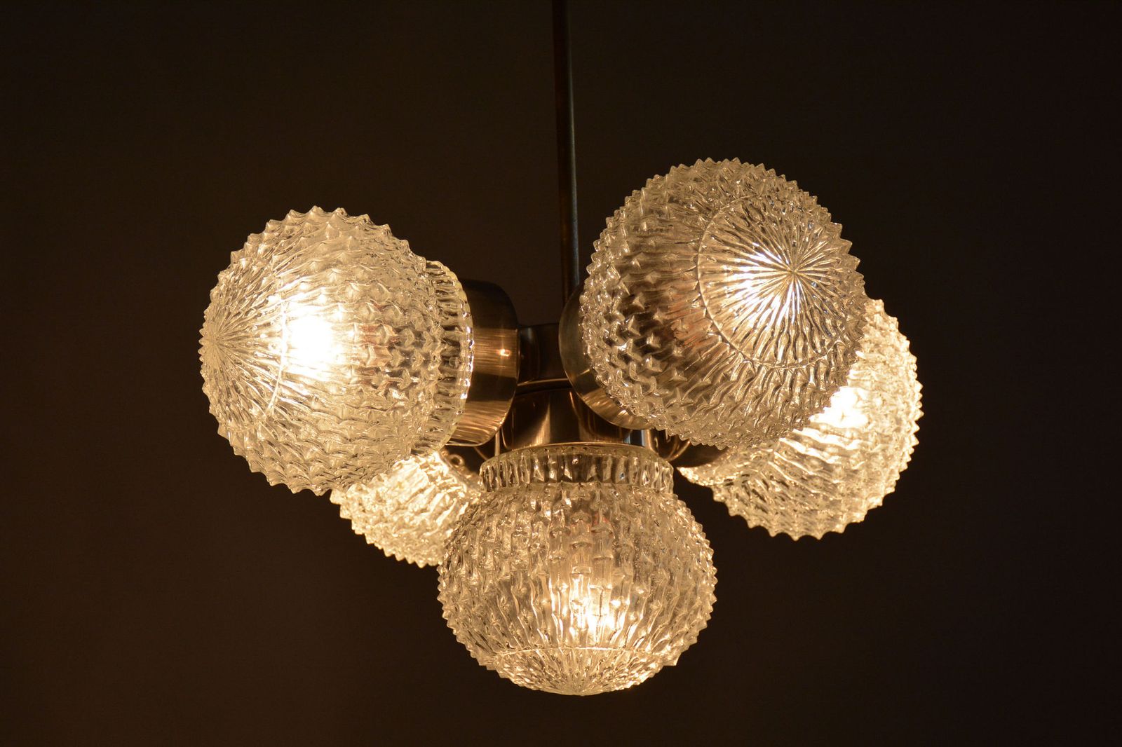 Lighting Restored Mid Century Chandelier, By Kamenický šenov, Brass, Glass, Czech, 1960s photo