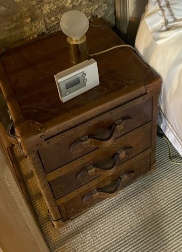 Feather & Black Leather Bedside Tables And Chest Of Drawers photo furniture