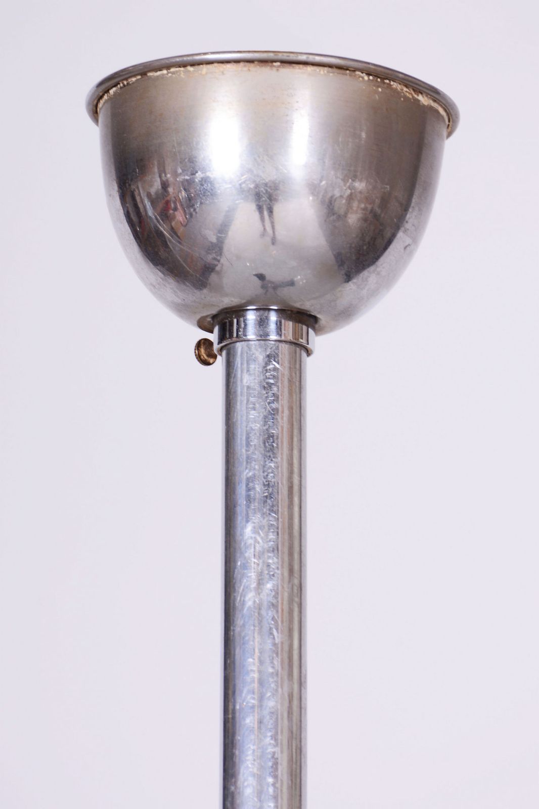 Restored Bauhaus Chandelier, Chrome Plated Steel, Frosted Glass, Czech, 1930s photo Lighting