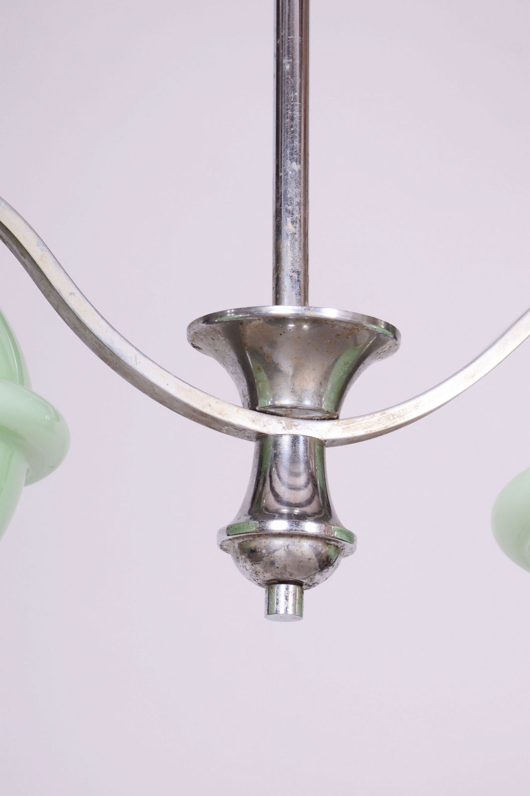 Restored Bauhaus Chandelier, Chrome Plated Steel, Opaline Glass, Czech, 1930s photo for sale
