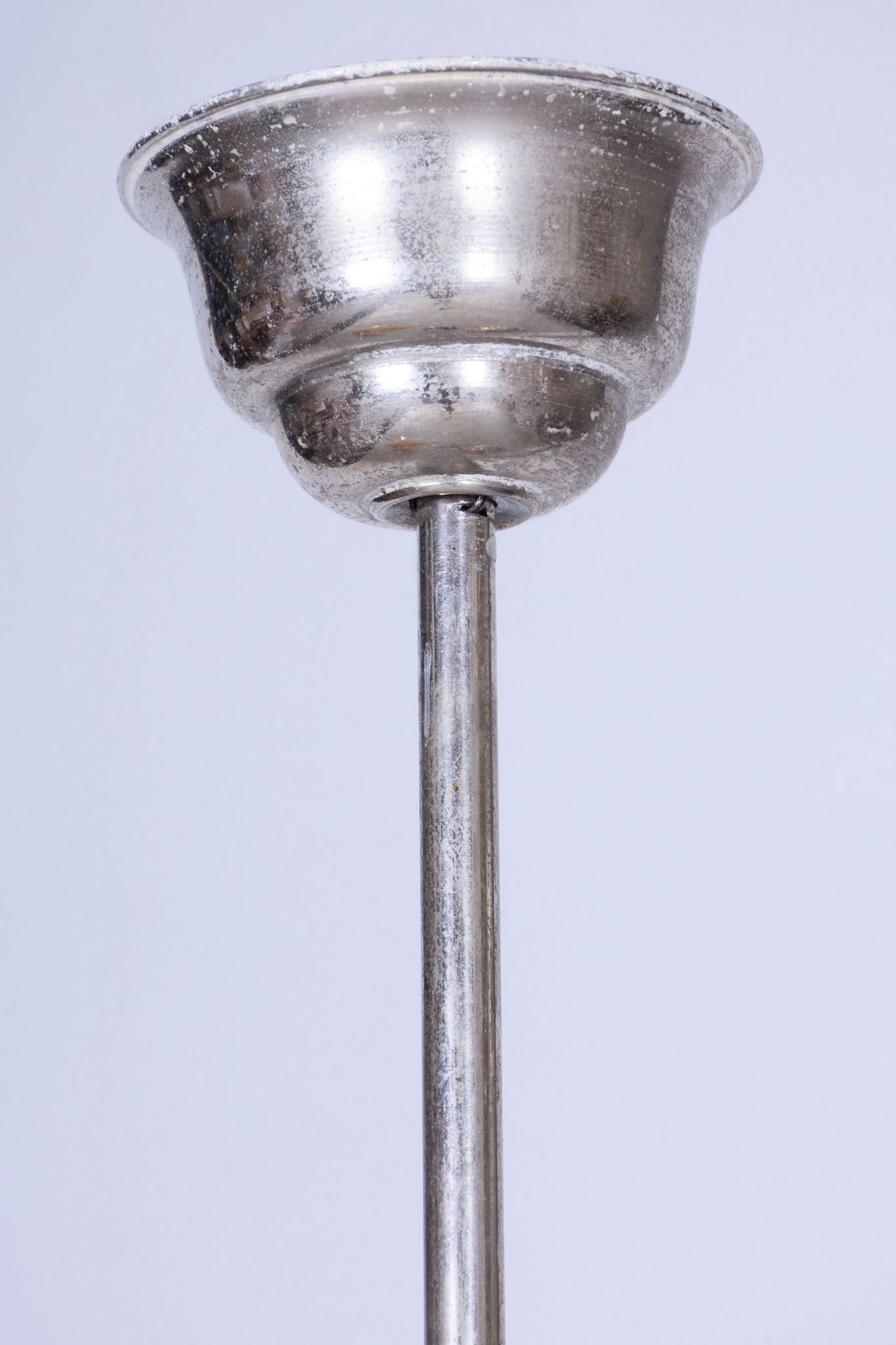 Restored Art Deco Chandelier, Chrome, Walnut, Marble Glass, Czech, 1920s photo for sale