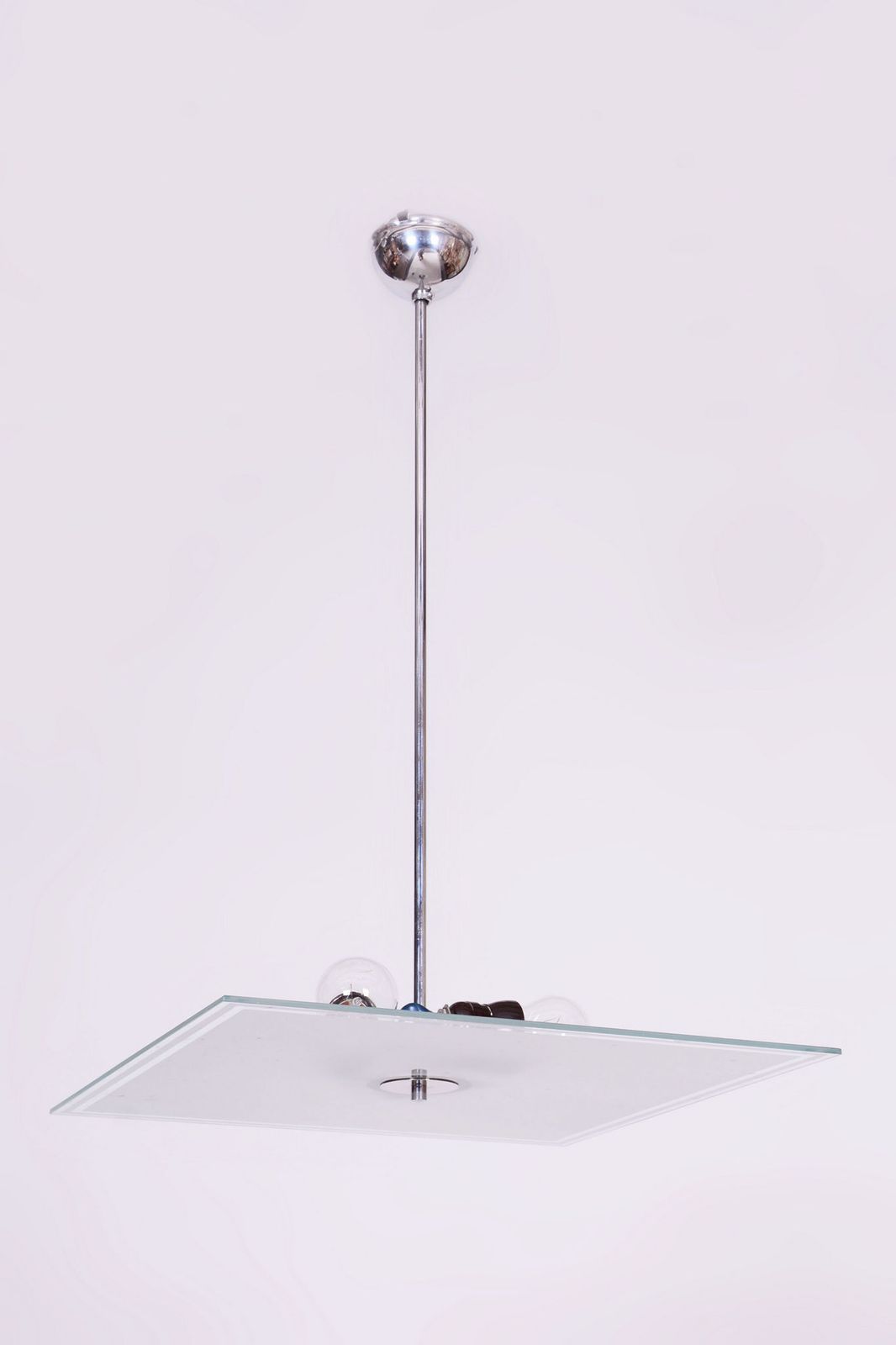 Restored Bauhaus Chandelier, Chrome Plated Steel, Frosted Glass, Czech, 1930s photo furniture