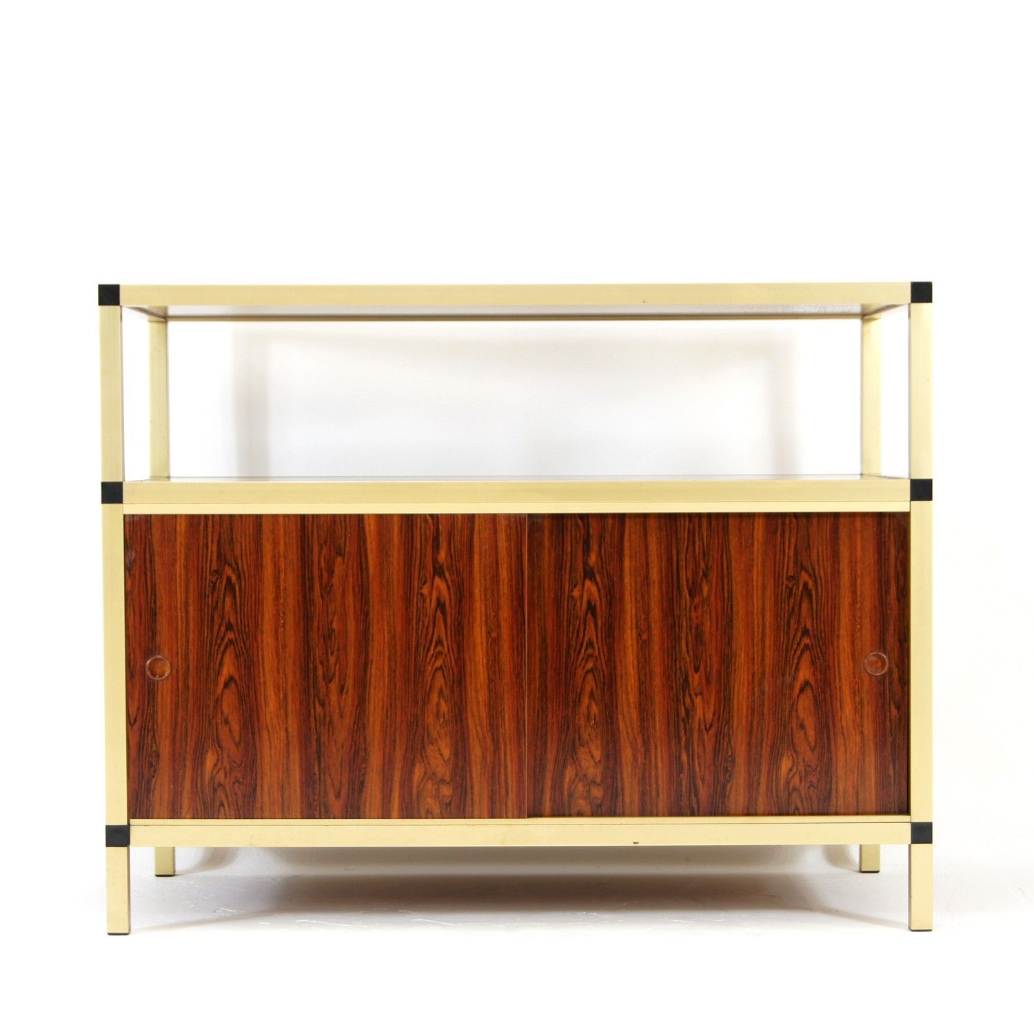 Retro Vintage Danish Hifi Stereo Rack Media Tv Stand Cabinet 60s 70s Teak Brass