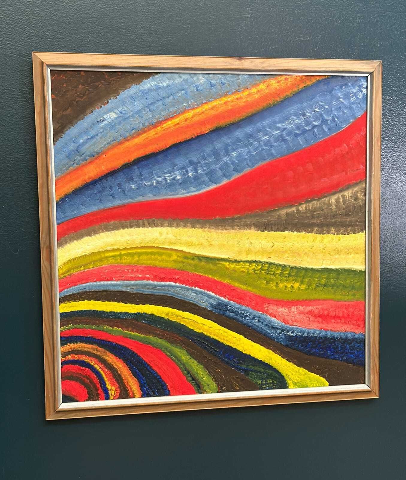Original Swedish Oil On Canvas – “Fantasia/Färg” By R.C. Reyes – Dated 1990 (Verso)  – Vintage & Framed – 67x 67 Cm (26.3" × 26.3") photo for sale