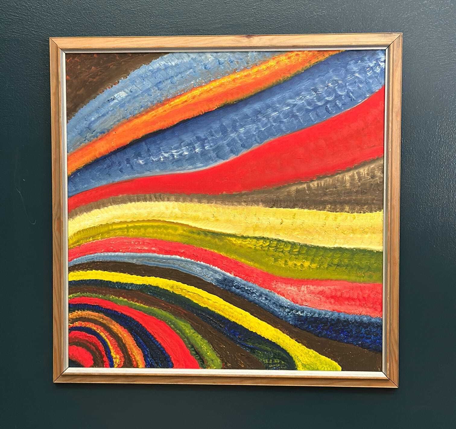 Original Swedish Oil On Canvas – “Fantasia/Färg” By R.C. Reyes – Dated 1990 (Verso)  – Vintage & Framed – 67x 67 Cm (26.3" × 26.3") photo Art