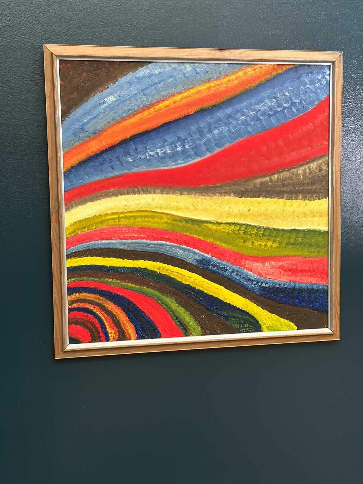 photo vintage Original Swedish Oil On Canvas – “Fantasia/Färg” By R.C. Reyes – Dated 1990 (Verso)  – Vintage & Framed – 67x 67 Cm (26.3" × 26.3")