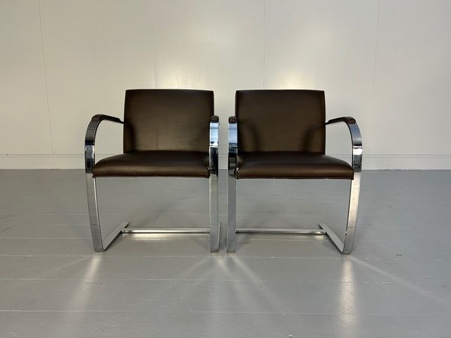 Pair Of Knoll Studio "Brno" Flat Bar Armchairs In Brown Leather