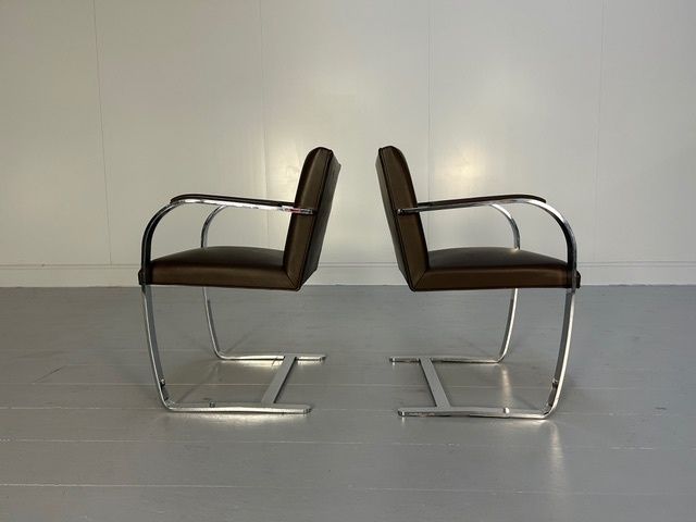 Pair Of Knoll Studio "Brno" Flat Bar Armchairs In Brown Leather photo for sale