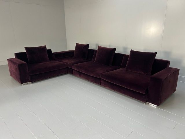 Molteni & C "Turner" L Shape Sectional Sofa In Aubergine Purple Velvet photo for sale
