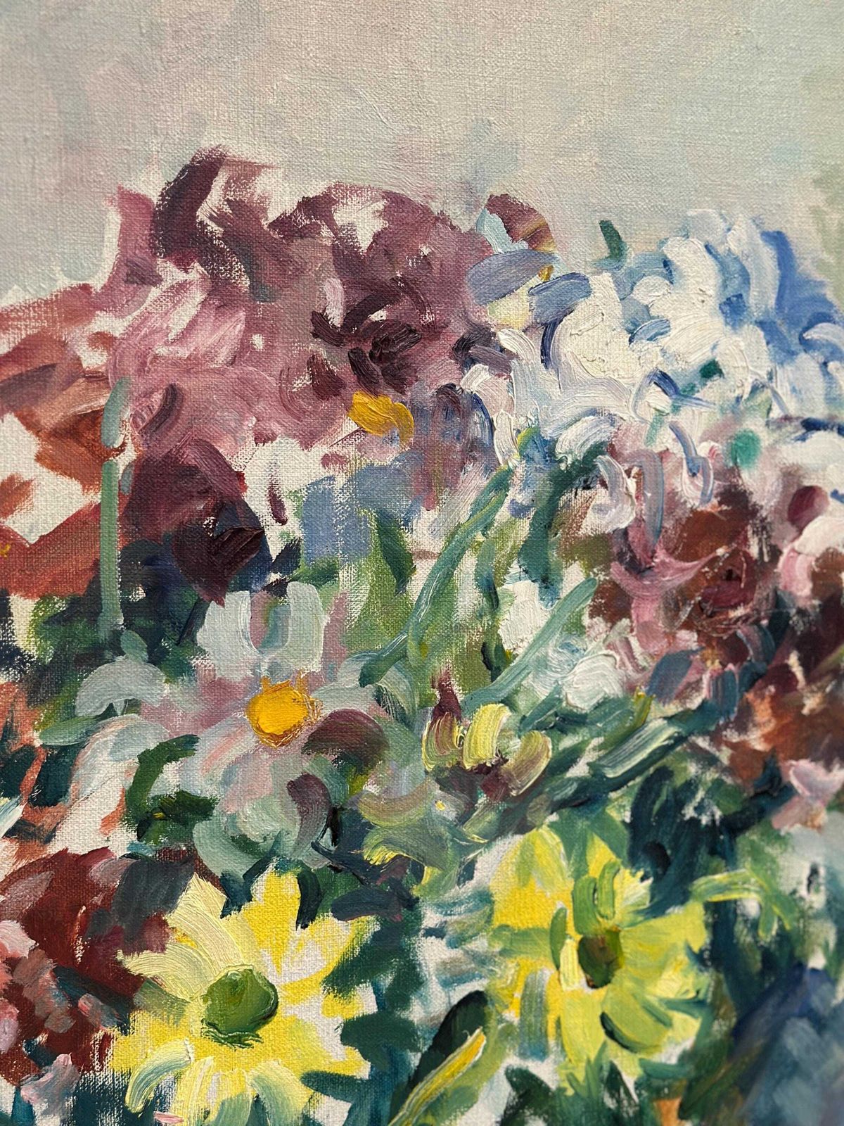 photo vintage Original Swedish Oil On Canvas – “Still Life With Flowers In Vase” By Jan Sonne (1909 96) 1980 – Vintage & Framed 76 × 65 Cm (29.9" × 25.6")