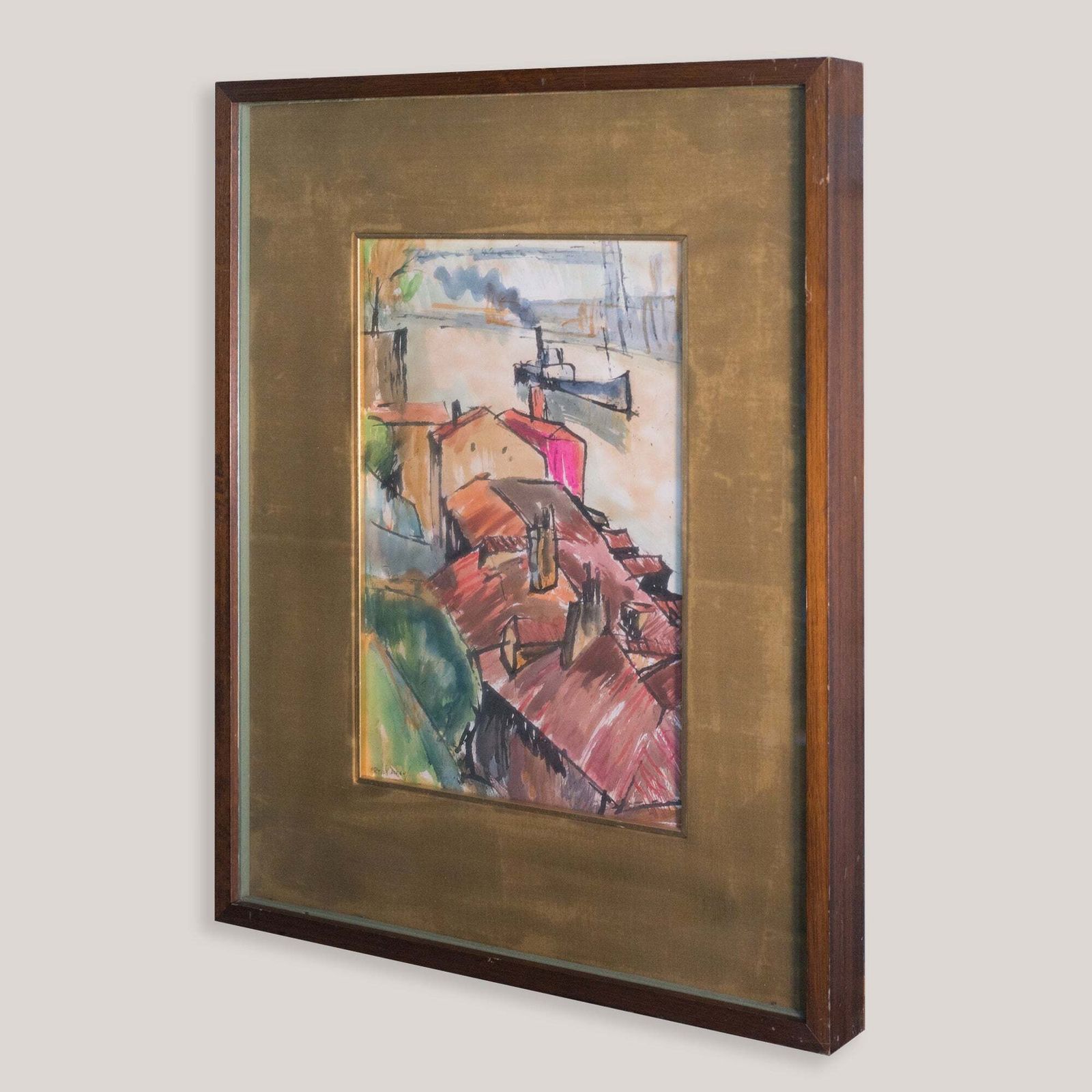 Rafael Ortiz Alfau – Harbour Rooftops – Schilderij In Cubistisch Impressionistische Stijl photo Kunst