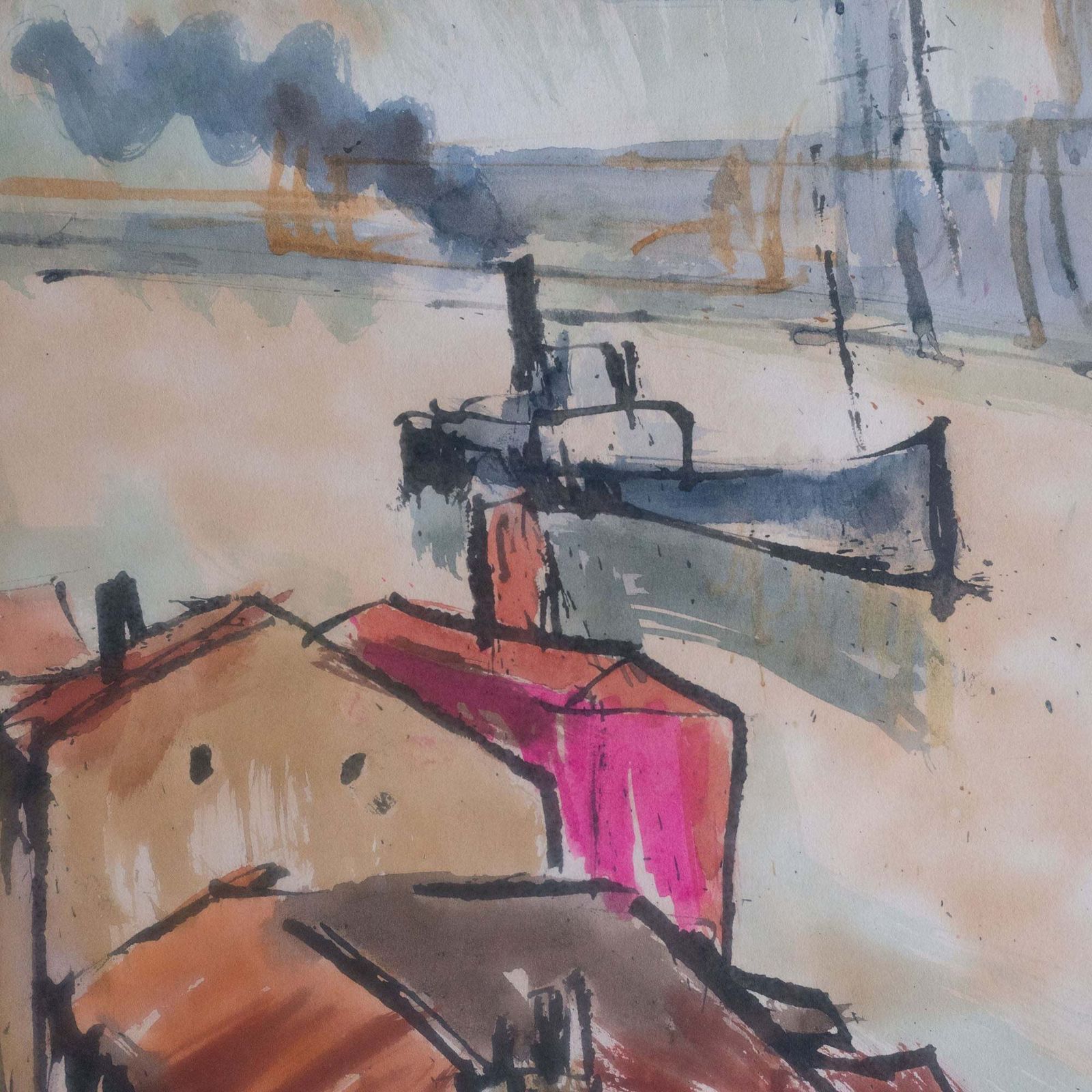 Rafael Ortiz Alfau   Harbour Rooftops   Cubist Impressionist Influenced Painting photo vinterior
