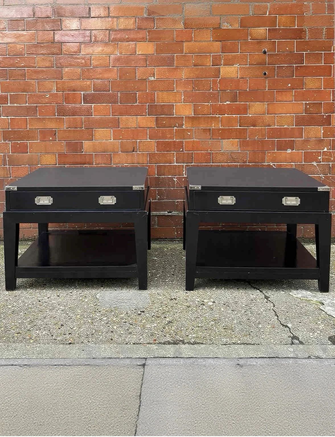 Pair Of Eicholtz Campaign Style Bedside Tables, Holland Circa 1995