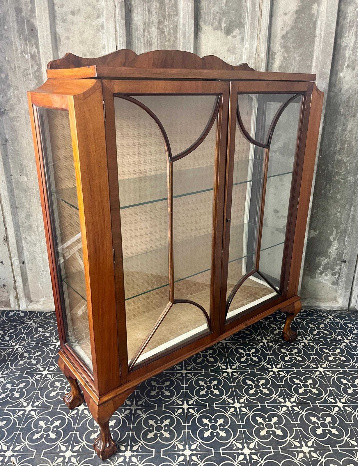 765.0 1930’s Walnut Mahogany Antique Art Deco Cocktail Display Cabinet photo
