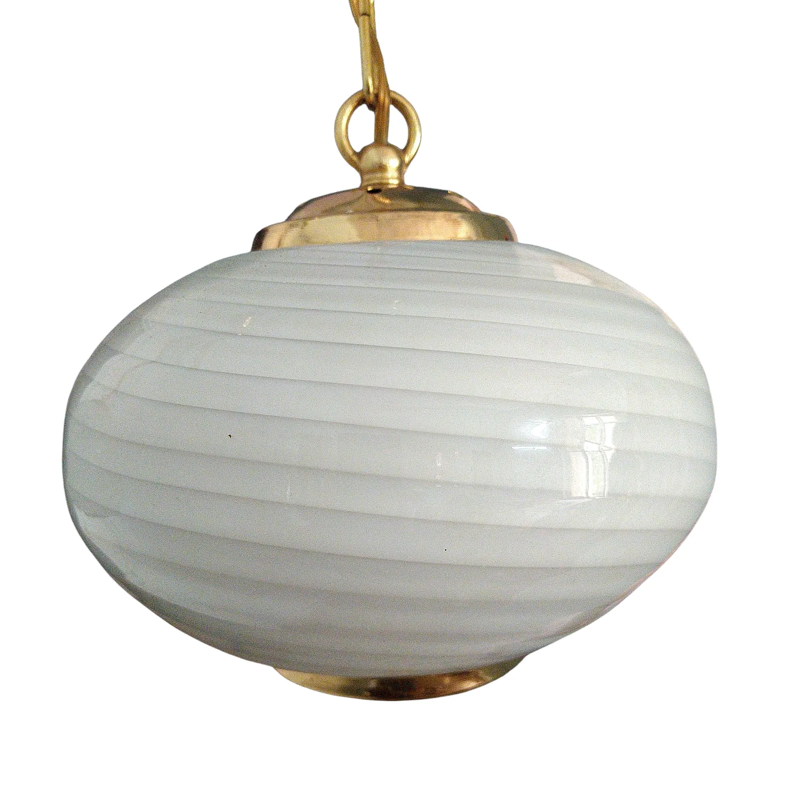 photo vinterior Pair Of 1960's Murano Swirl Opaline Glass Pendant Lights.