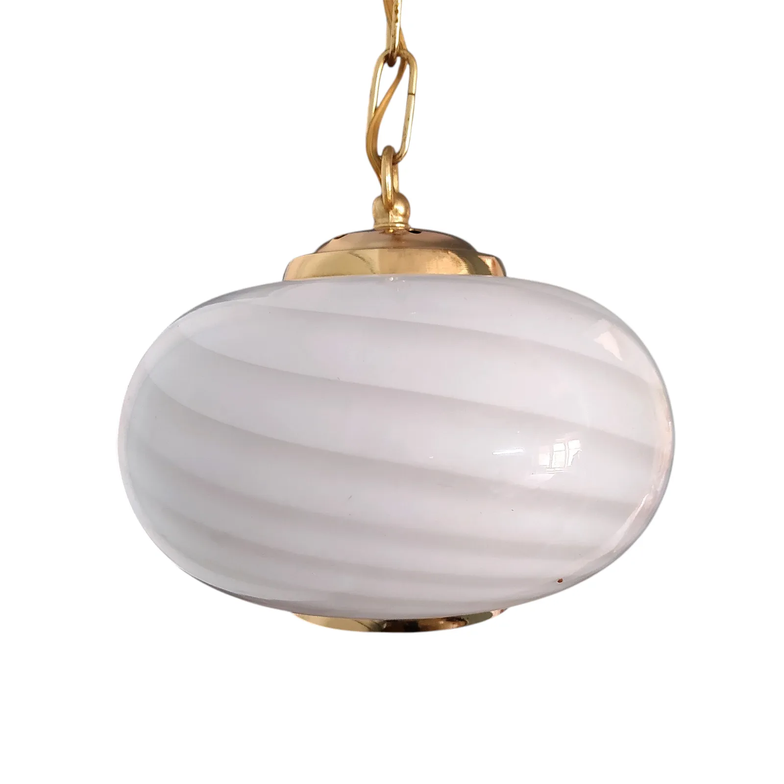 photo buy Pair Of 1960's Murano Swirl Opaline Glass Pendant Lights.