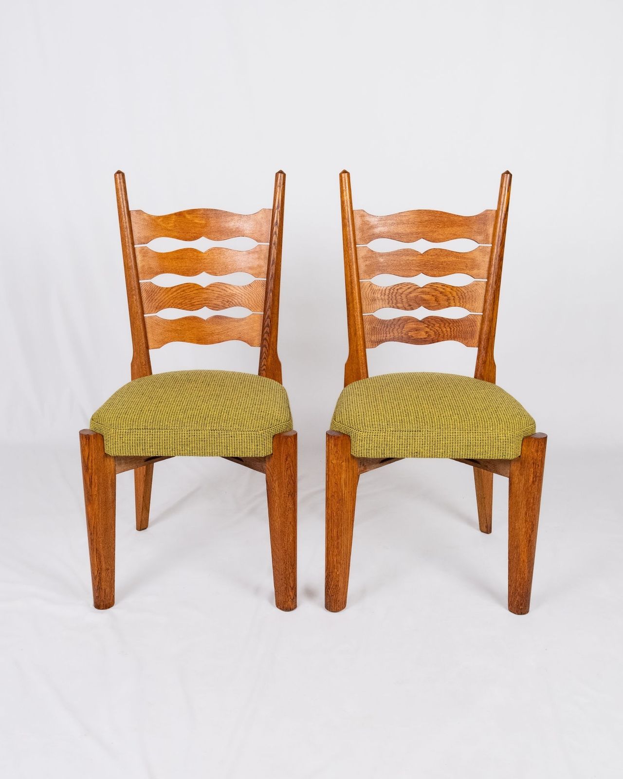 photo buy Set Of Oak And Wool Chairs By Guillerme And Chambron For Votre Maison, France, 1950s