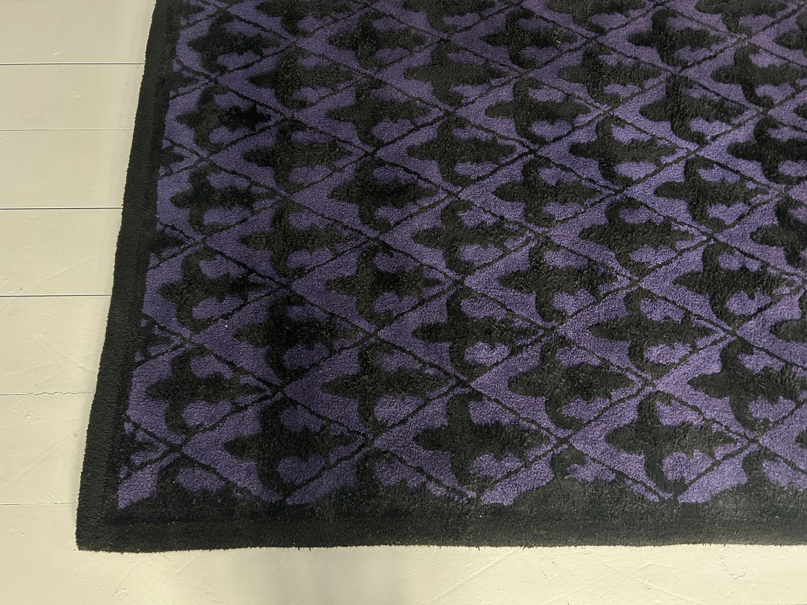 Pair Of Modern Design Black And Purple Motif Large Rugs In Wool   3m X 4m photo buy