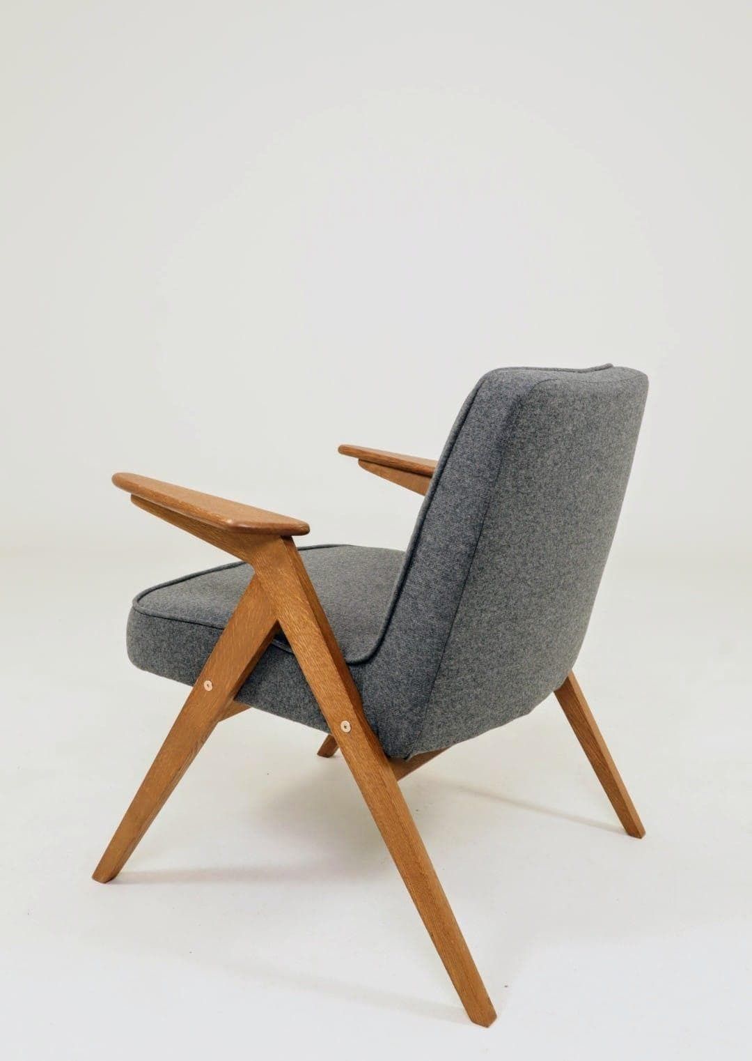 Vintage Lounge Chair Fully Refurbished, Graphite Wool Upholstery, Scandinavian Design photo vinterior