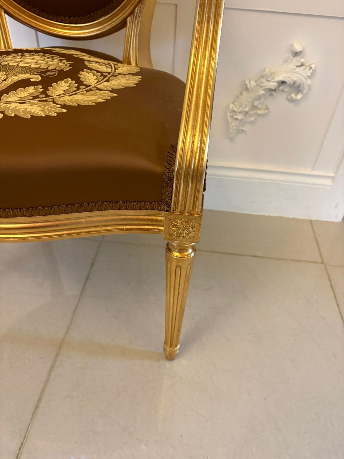 Large Rare Suite Of 42 Matching Louis XVI Style Giltwood Dining Chairs With Silk Damask Upholstery photo Furniture