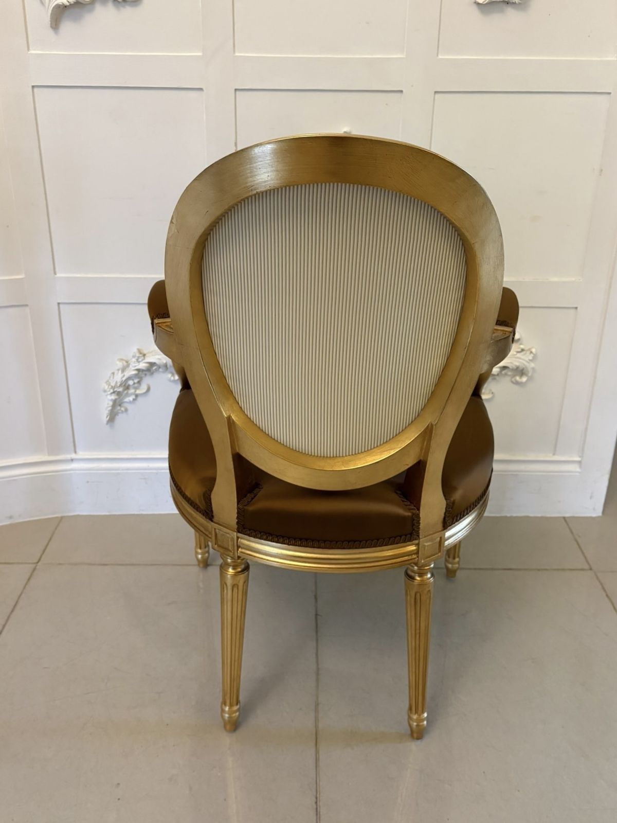 Large Rare Suite Of 42 Matching Louis XVI Style Giltwood Dining Chairs With Silk Damask Upholstery photo vintage
