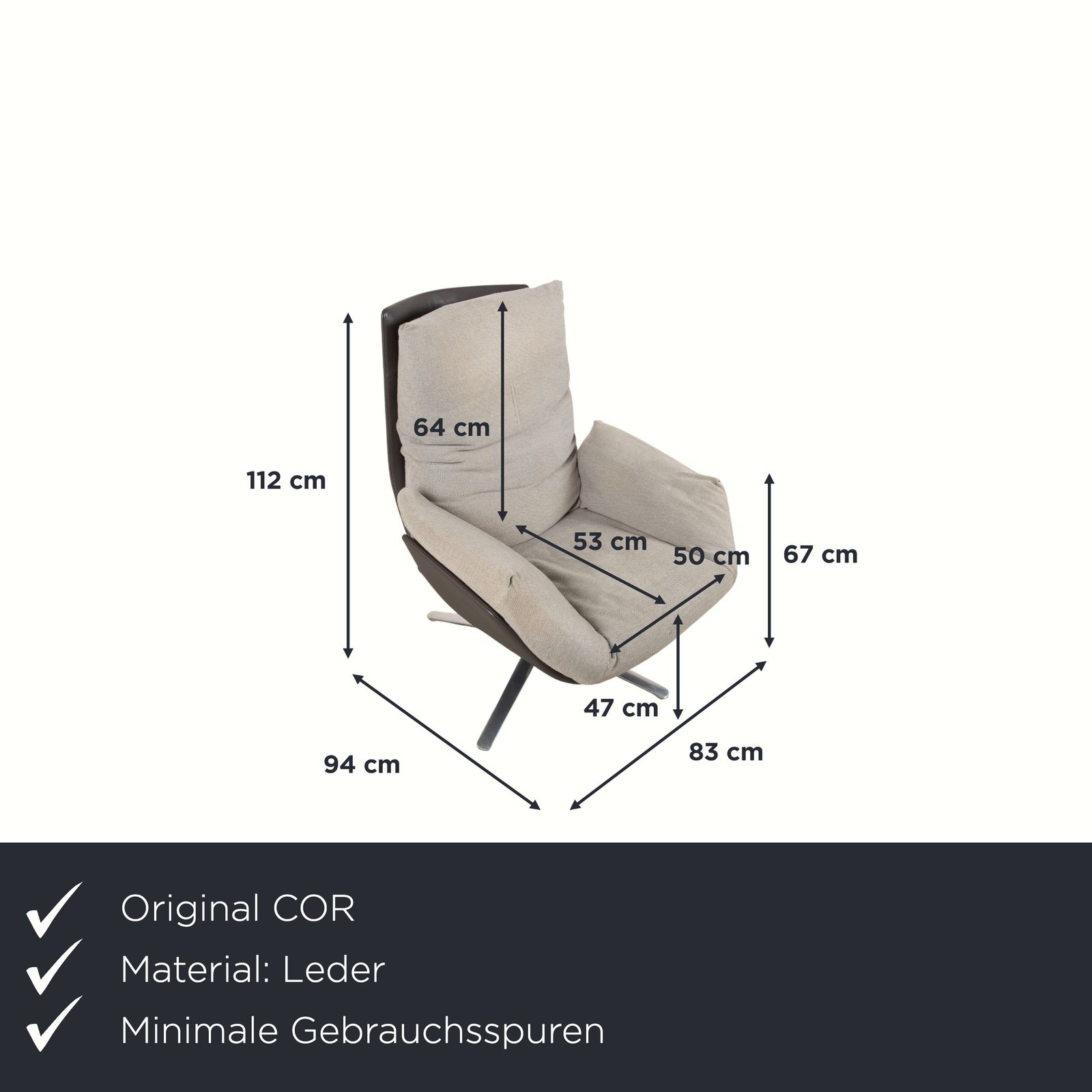 Ensemble fauteuil lounge Cor Cordia en cuir brun et tissu beige photo furniture