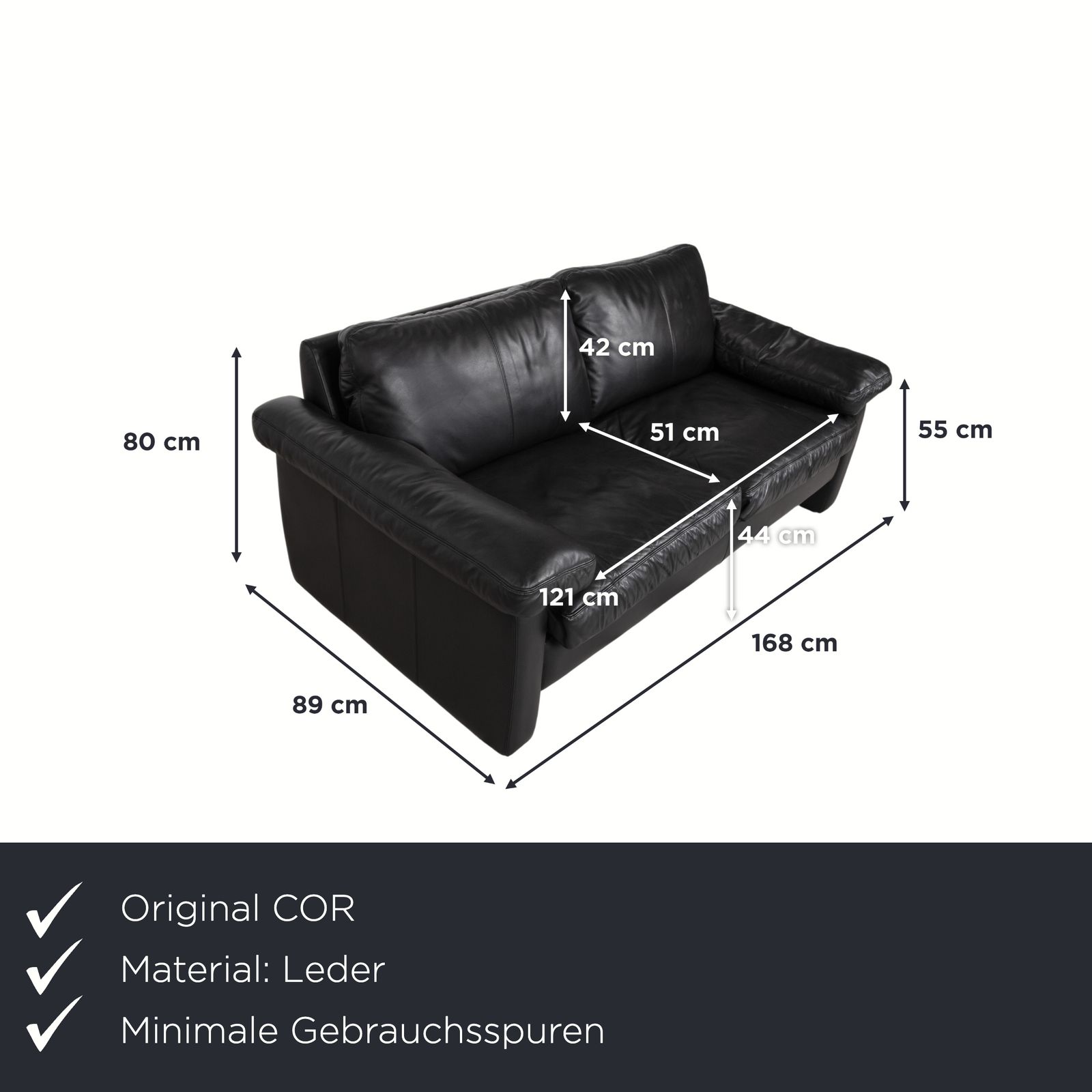 Canapé 2 places Cor Conseta en cuir noir photo furniture
