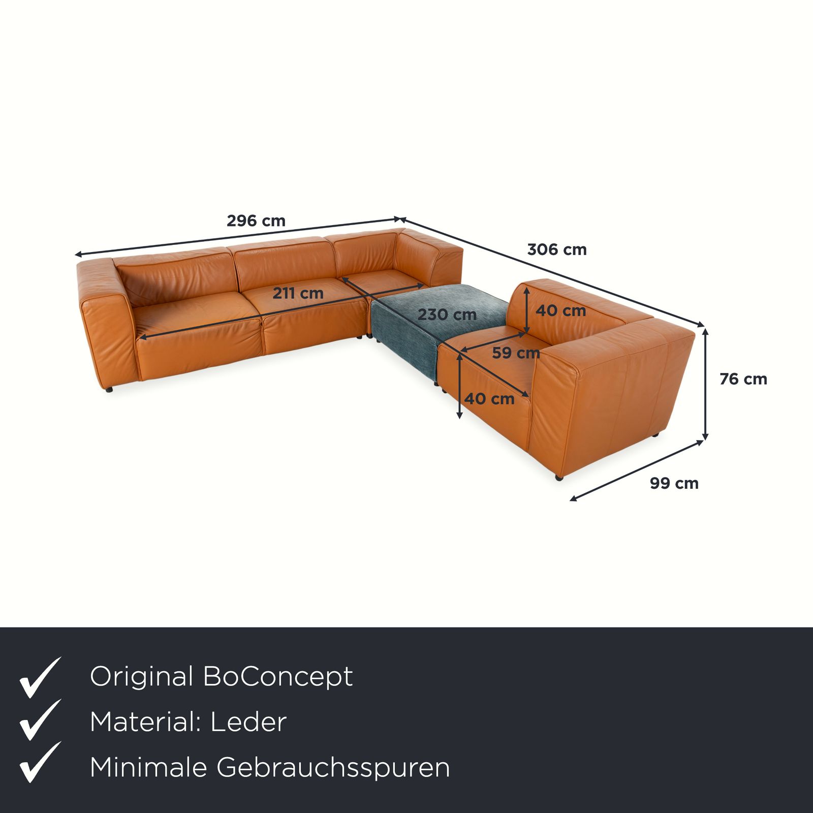 Boconcept Carmo Leather Corner Sofa Brown Cognac photo furniture