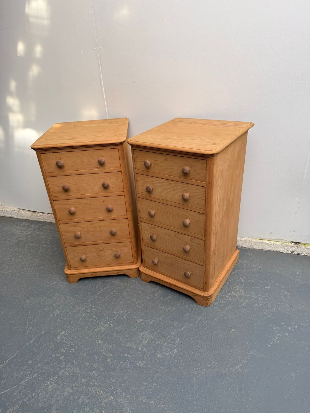 A Rare Pair Of Pine Victorian 5 Drawer Chest Of Drawers To Wax/Paint