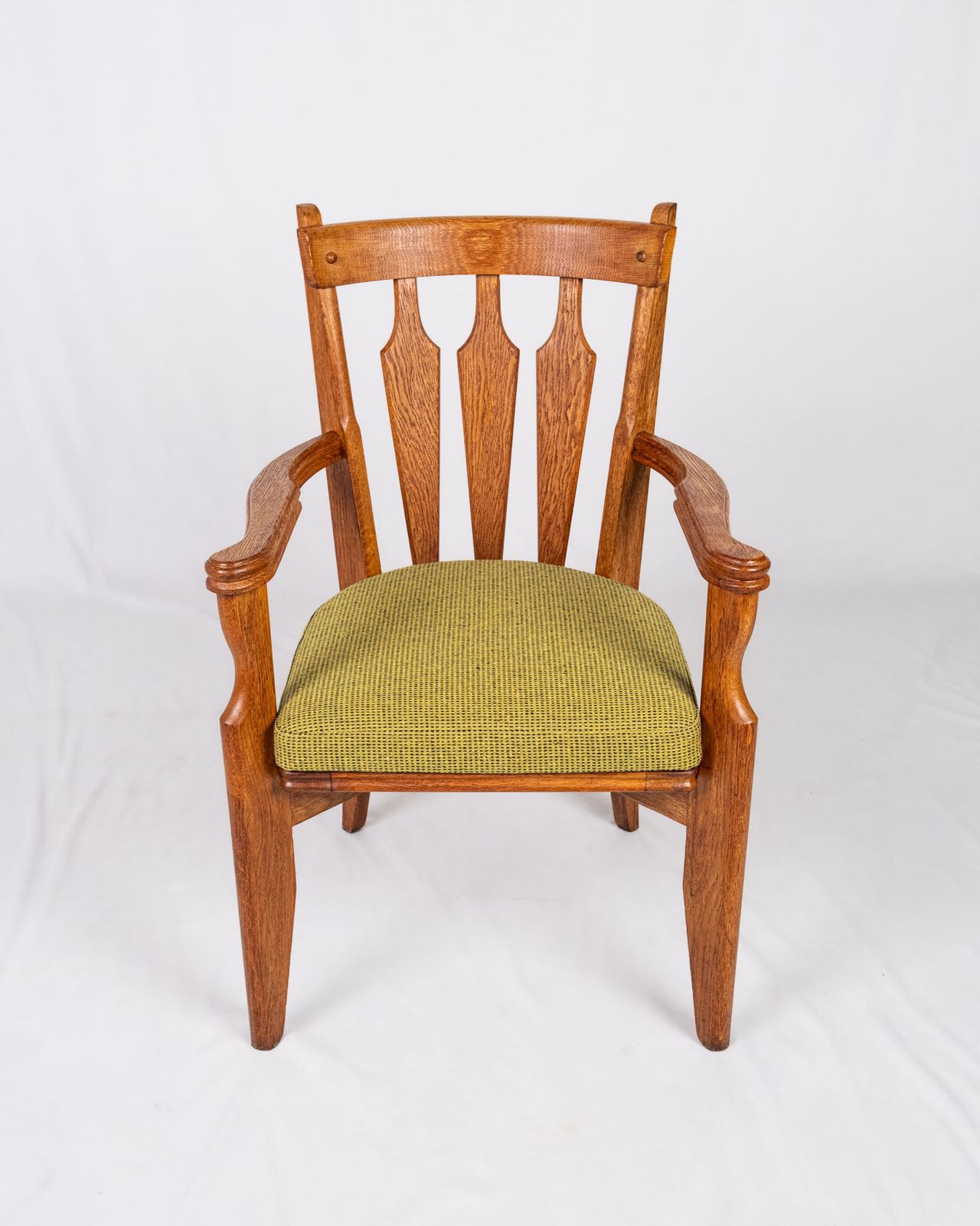 Set Of 4 Oak And Wool Chairs By Guillerme And Chambron For Votre Maison, France, 1950s photo for sale