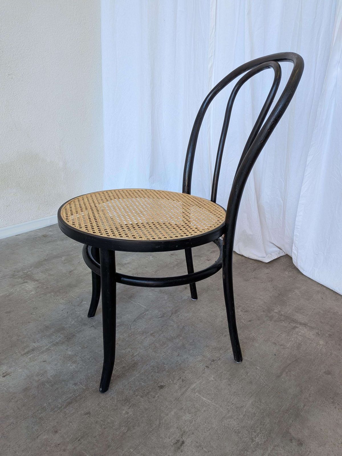 Vintage Thonet Style Dining Chair: Black Bentwood Cane Seat photo for sale