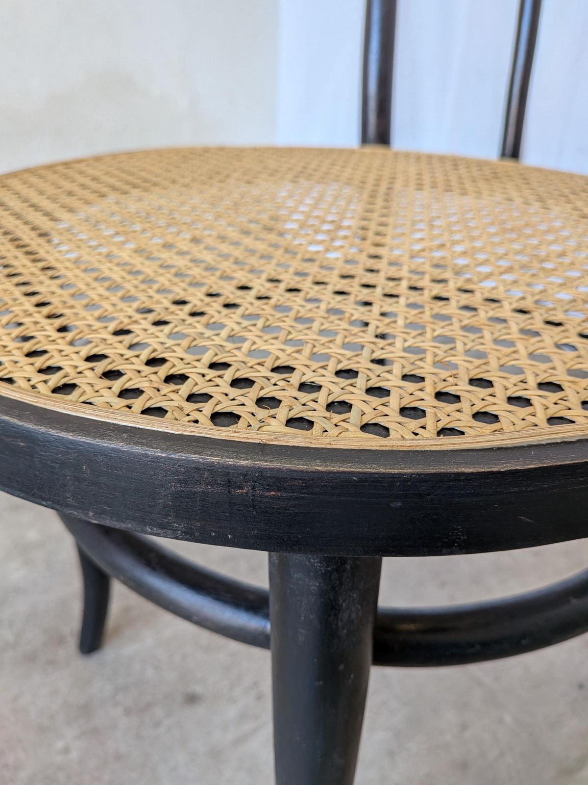 Vintage Thonet Style Dining Chair: Black Bentwood Cane Seat photo vinterior
