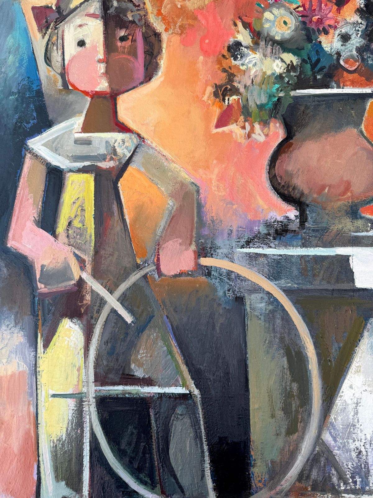 Josep Oriol Balmes Bosch – Kubistisch Figuratief Schilderij Met Bloemen, Spaans Mid Century Modern, Olieverf, 1953 photo buy