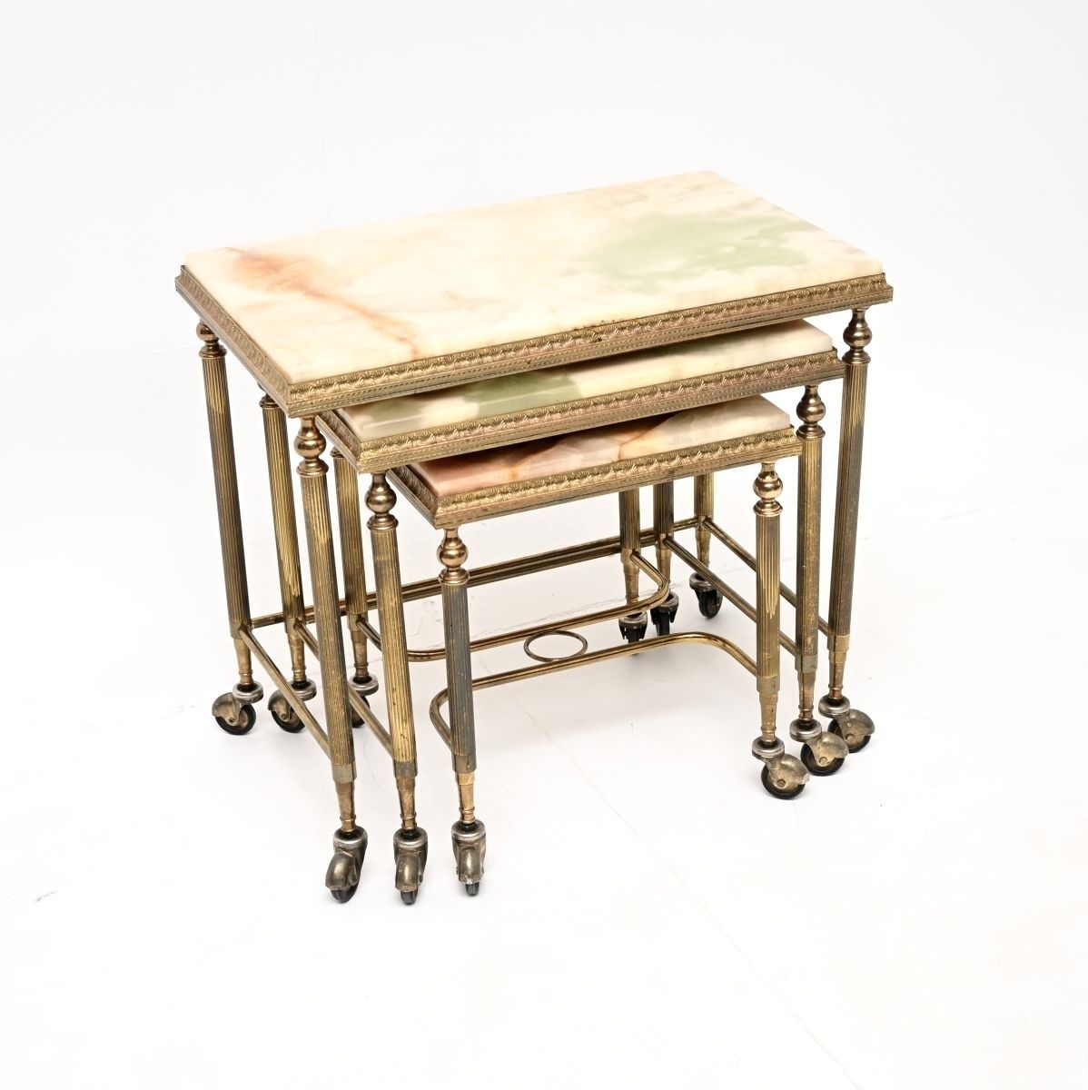 Antique French Brass And Onyx Nest Of Tables