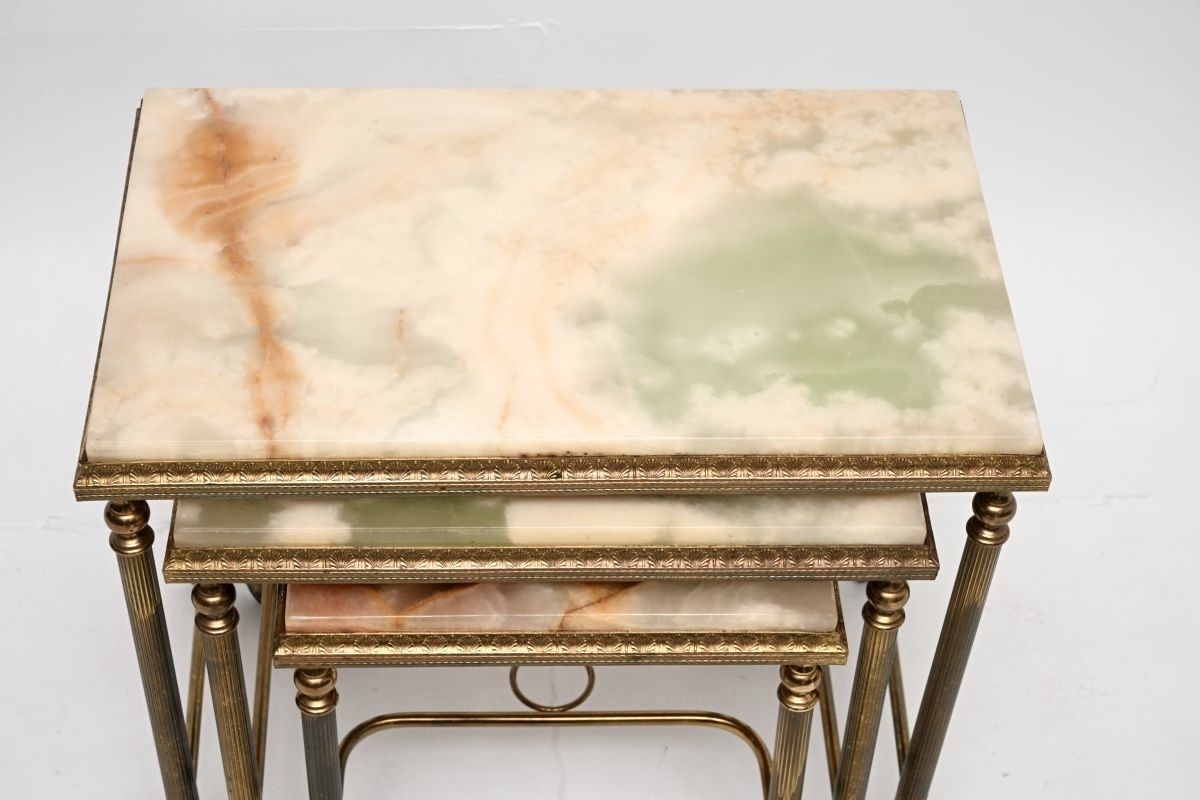 Antique French Brass And Onyx Nest Of Tables photo vintage