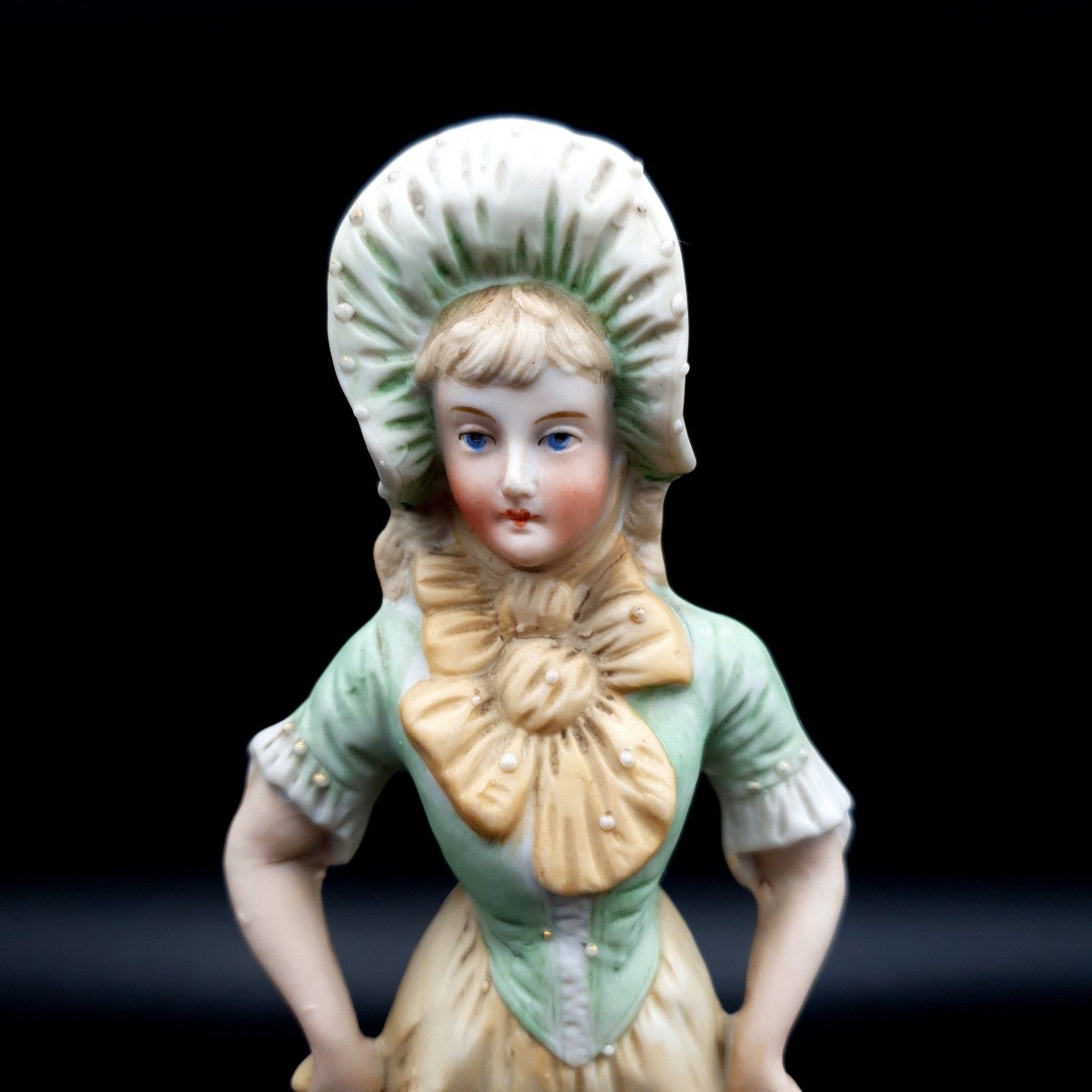 Antique Bisque Figurine Lady & Man Matte Marked Green Gold Continental German? photo for sale