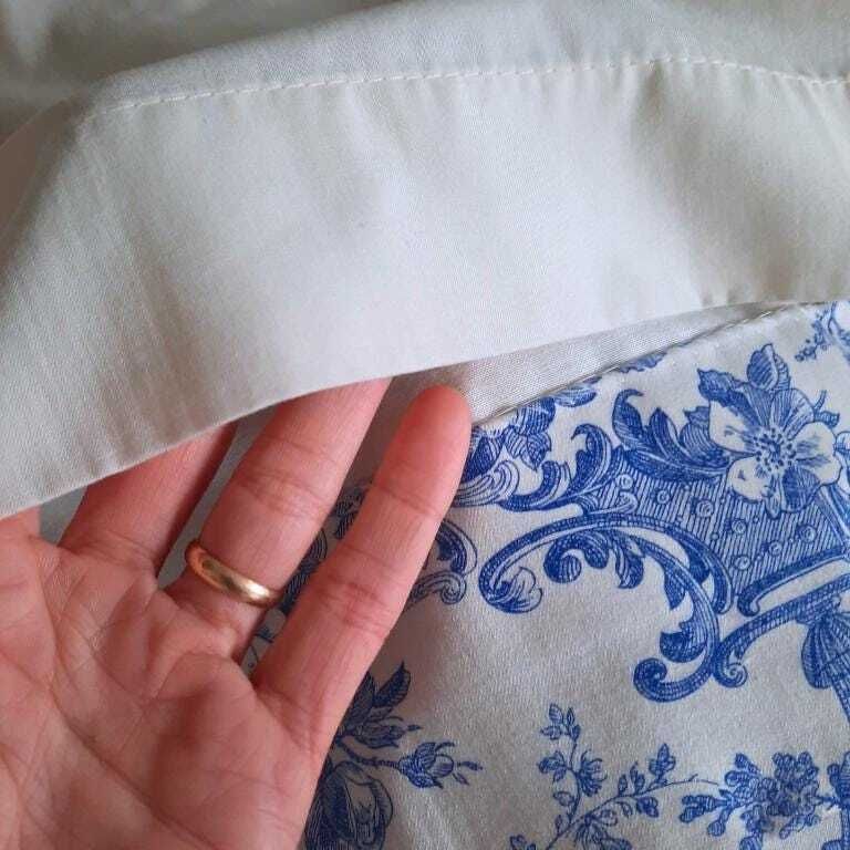 photo furniture Vintage Pair Of Pencil Pleat Cotton Lined Toile Blue And White Window Bay Curtains By Sandow And Bourne England H 133 Cm