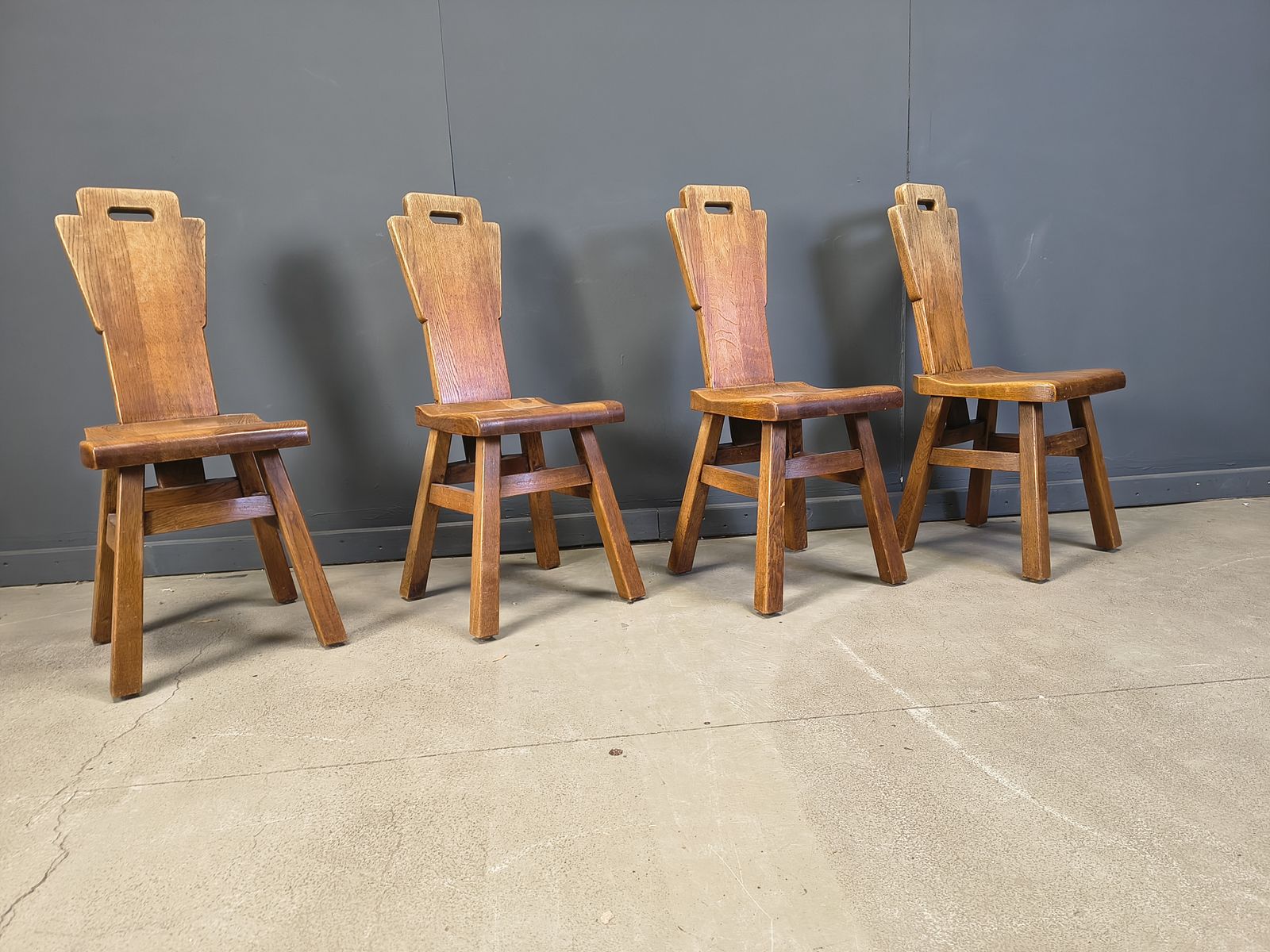 Vintage Oak Brutalist Chairs, 1970s Set Of 4 photo vinterior