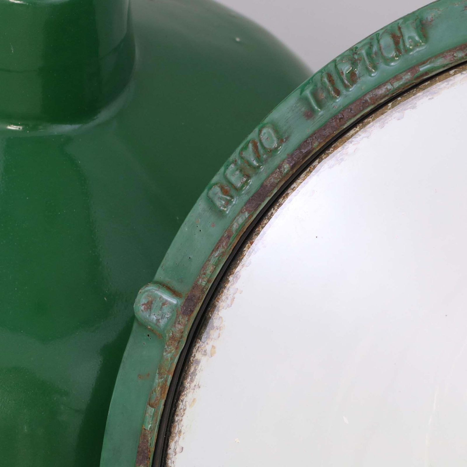 1930s Revo British Industrial Green Vitreous Enamel Pendant Light photo furniture