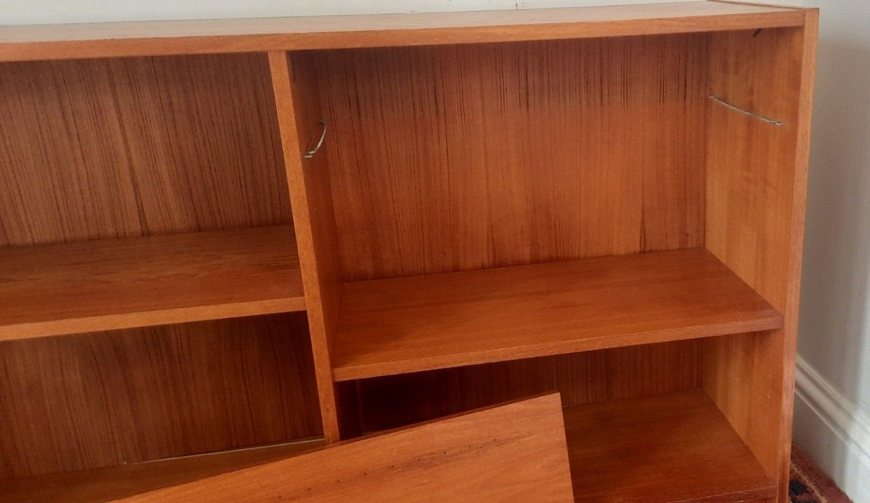 Vintage Beaver Tapley Style Teak Veneer Mid Century Open Bookcase Adjustable photo 120.0