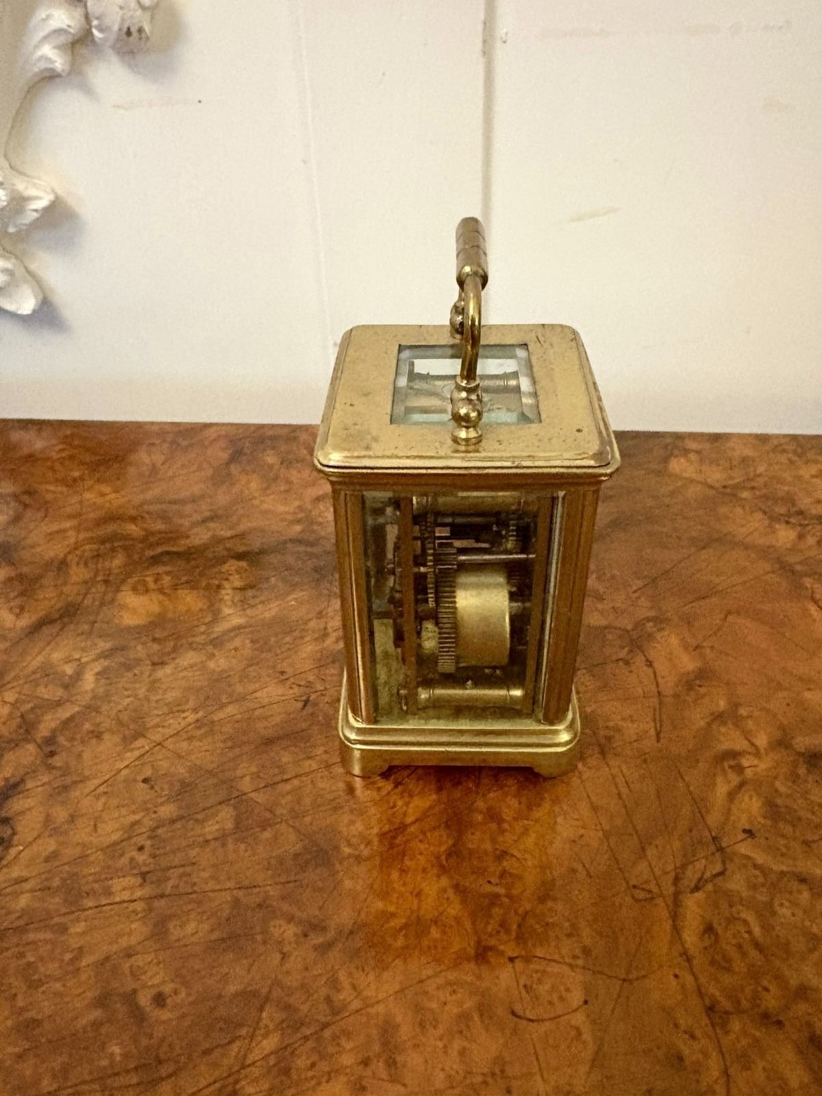 Antique 19th Century Miniature Brass Carriage Clock With Alarm photo vinterior