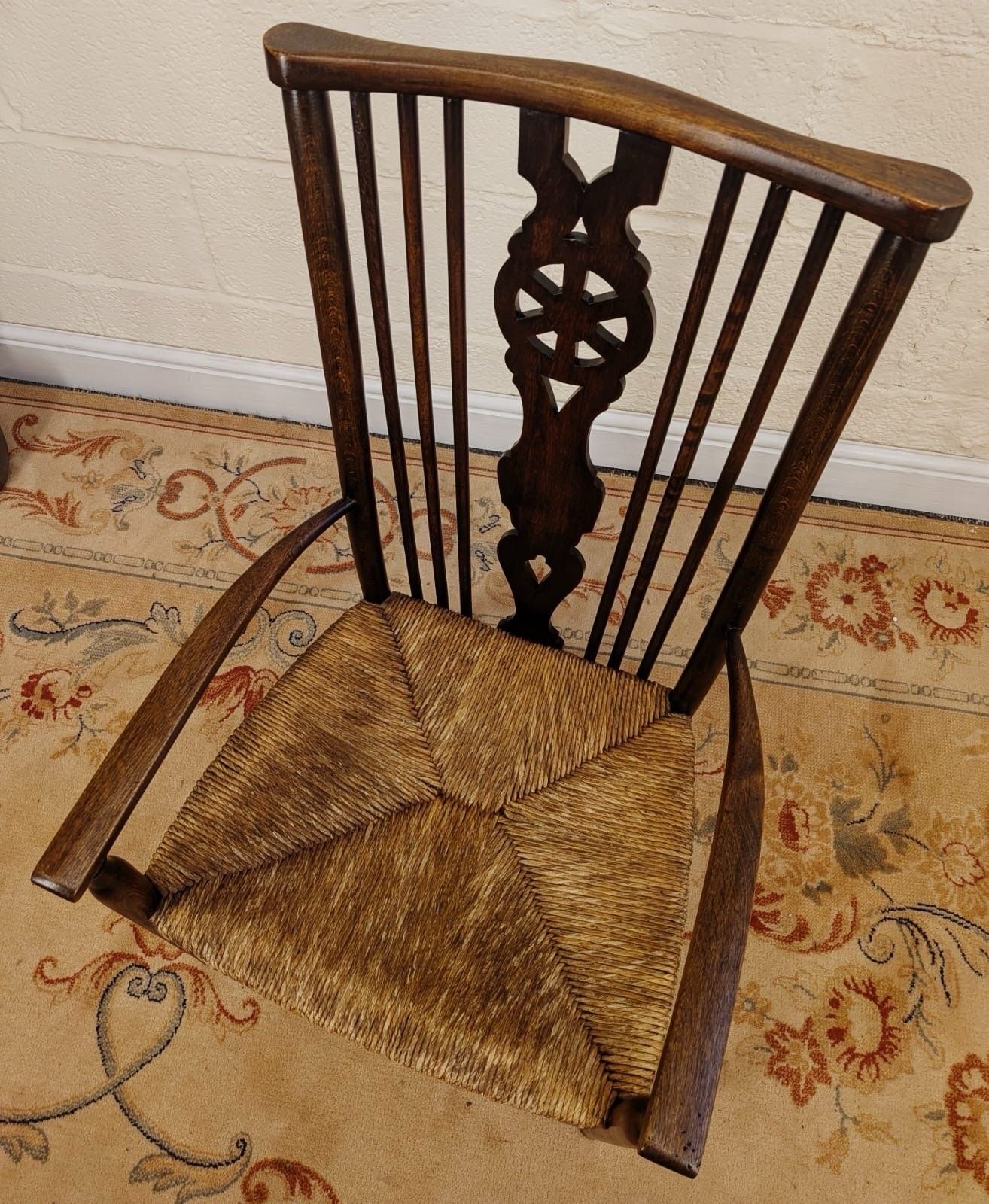 Victorian Stick And Wheel Back Rush Seated Country Chair photo vinterior