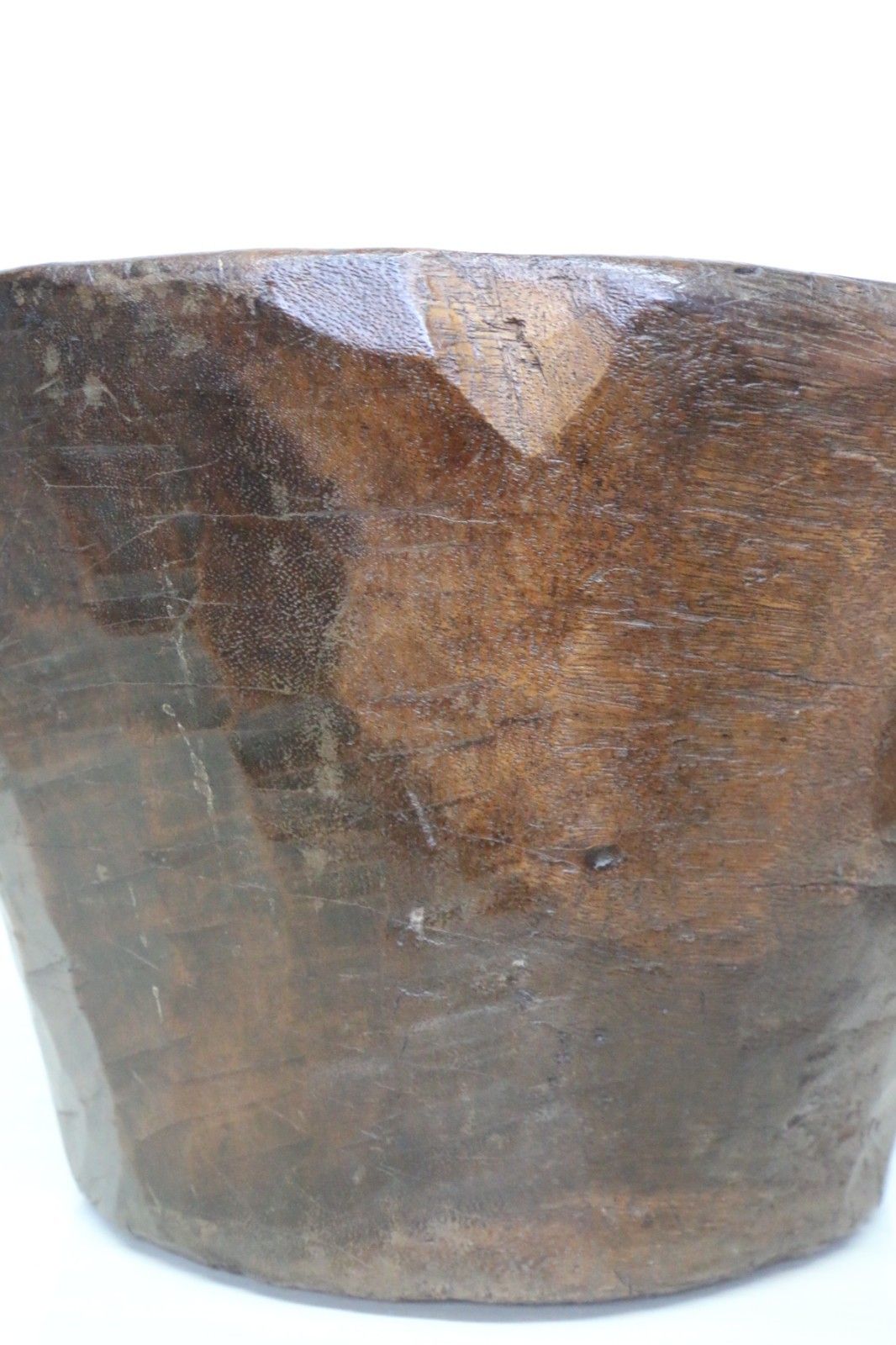 Home Decor Large Antique African Food Bowl Grain Grinding Mortar Carved Wood Early 20th C. photo