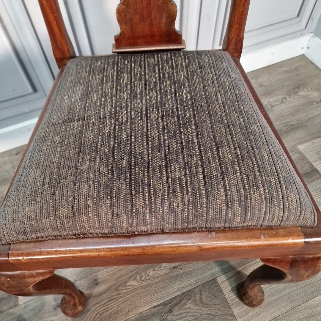 Antique Mahogany Dining Chairs Pair Cabriole Legs Desk Hall Seating Wooden photo vinterior