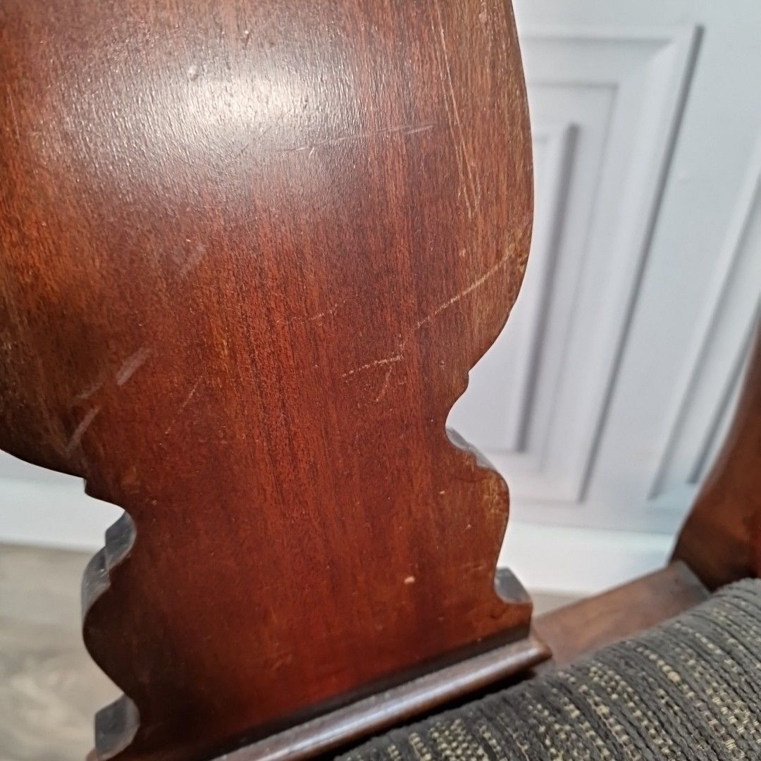 130.0 Antique Mahogany Dining Chairs Pair Cabriole Legs Desk Hall Seating Wooden photo