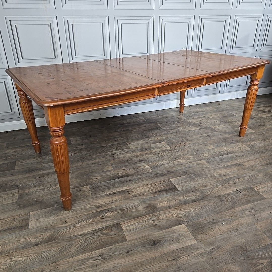 Vintage Extending Dining Table Solid Wood Pine Turned Country Farmhouse Retro photo Furniture