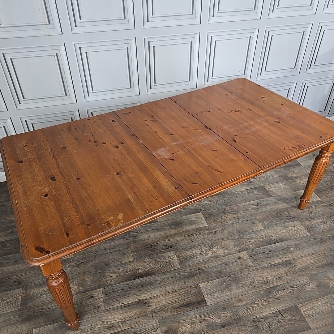 Vintage Extending Dining Table Solid Wood Pine Turned Country Farmhouse Retro photo 220.0